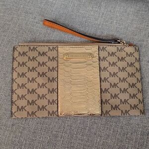 Michael Kors Gold and Tan Wristlet.